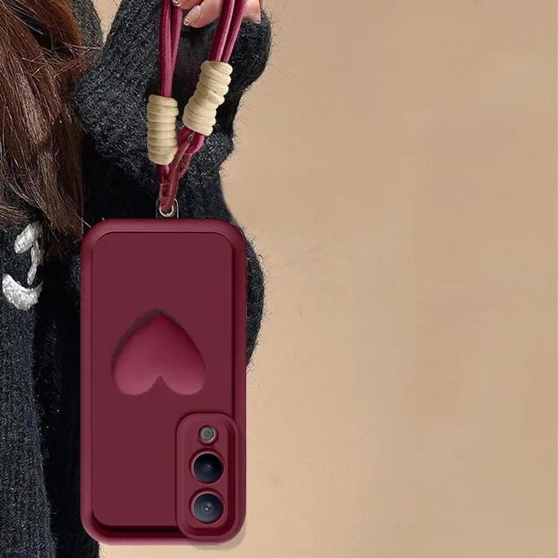 For Smasung Galaxy S25 Edge 5G Case On Smasung Galaxy S25 Edge 5G 3D Love Heart Hnad Strap Back Cover