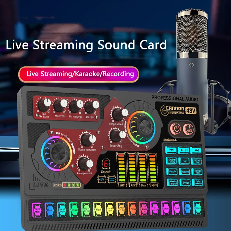 X5 Live Sound Card Vlog Recording Voice Changer Stereo Audio Mixer Microphone Sound Card For PC Recording Streaming Smartphone