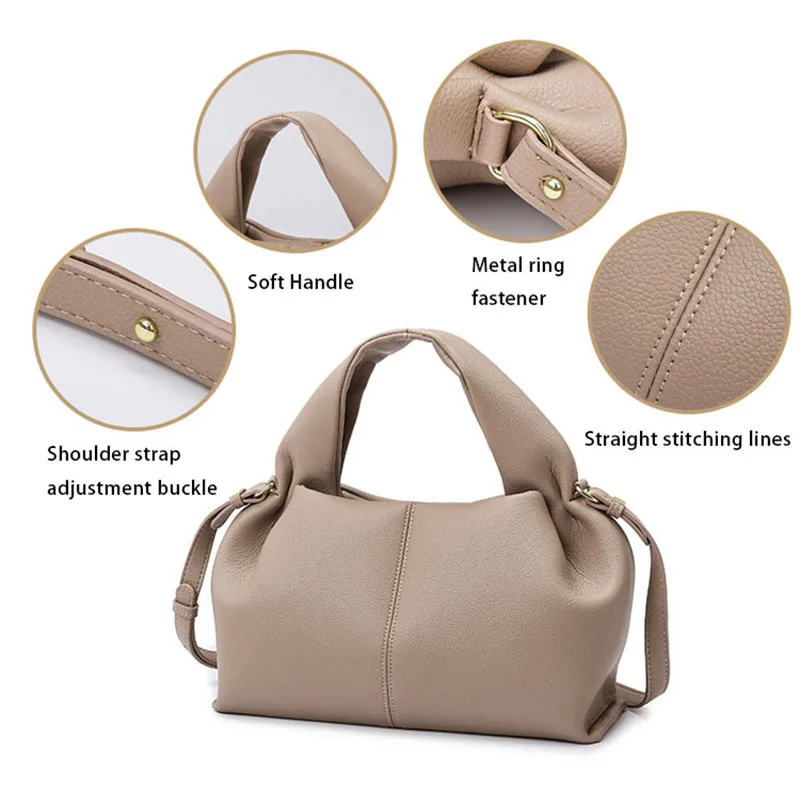 Trendy women's bags, fashionable cloud bag, versatile handbag, large-capacity shoulder bag, commuter soft leather crossbody bag, simple casual bag