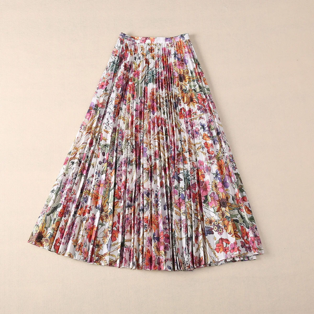 

Europe and the United States women's 2024 summer new Floral print pure cotton pleats Fashion skirt