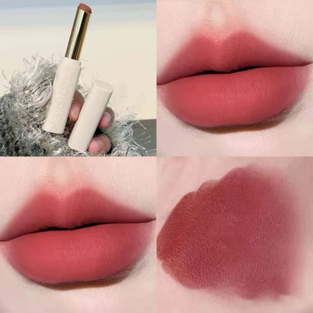 벨벳 마감 매트 립스틱 스틱 컵 비 페이딩 누드 레드 립스틱 화이트닝 오래 지속되는 립스틱 펜 여성 화장품