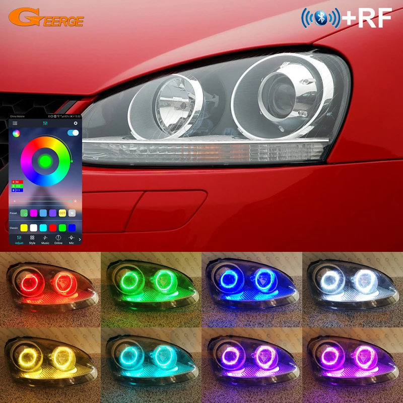 For Volkswagen VW Golf V 5 MK5 GTI Rabbit Jetta R32 RF Remote BT App Ultra Bright Multi Color RGB Led Angel Eyes Kit Halo Rings