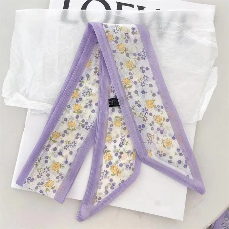 1PC Purple Series Double-sided Printed Scarf Cloth Hair Bands Headdress Accessories Lady Scarves Ribbon Neck Ties For Bag Handle