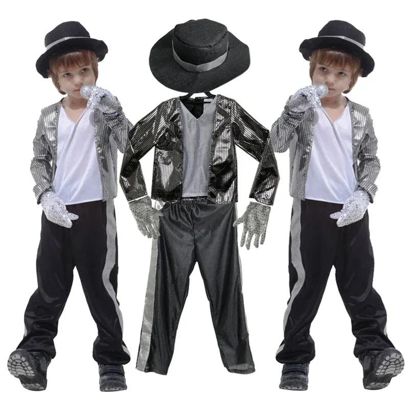 AA wat MJ Michael Jackson Coat Billie Jean Kids Party Cosplay Superstar Singer Jacket Glove Children Dance Sets Costume2025 New