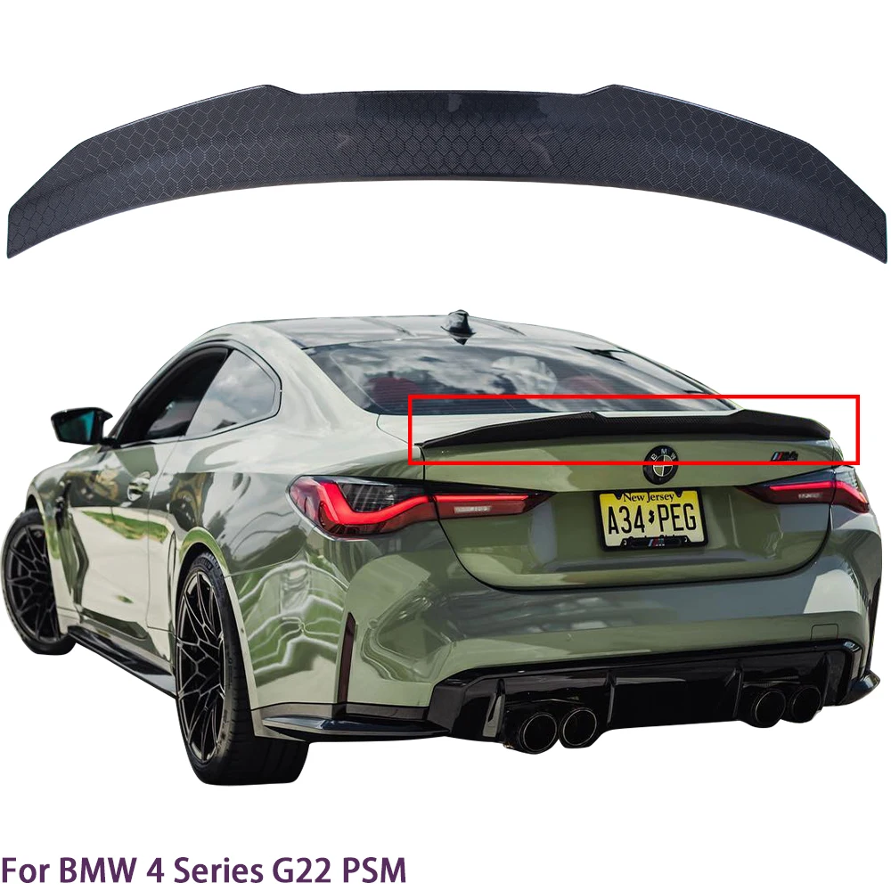 

For BMW 4 Series G22 Coupe/M4 G82 PSM Style Honeycomb Carbon Fiber Rear Spoiler Trunk Wing 2020-2025