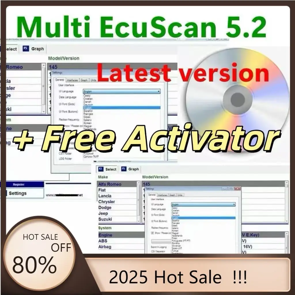 Newest for Multiecuscan V5.2 Registered Unlimited Keygen for Fiat Scanner Multi Ecu Scan Work for ELM327 OBDII Diagnostic Tool