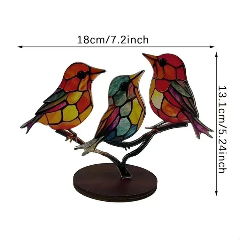 5/3/2bird Desktop Stained Acrylic Birds Branch Desktop Ornaments Double Sided Multicolor Craft Statue Ornaments Decoration New