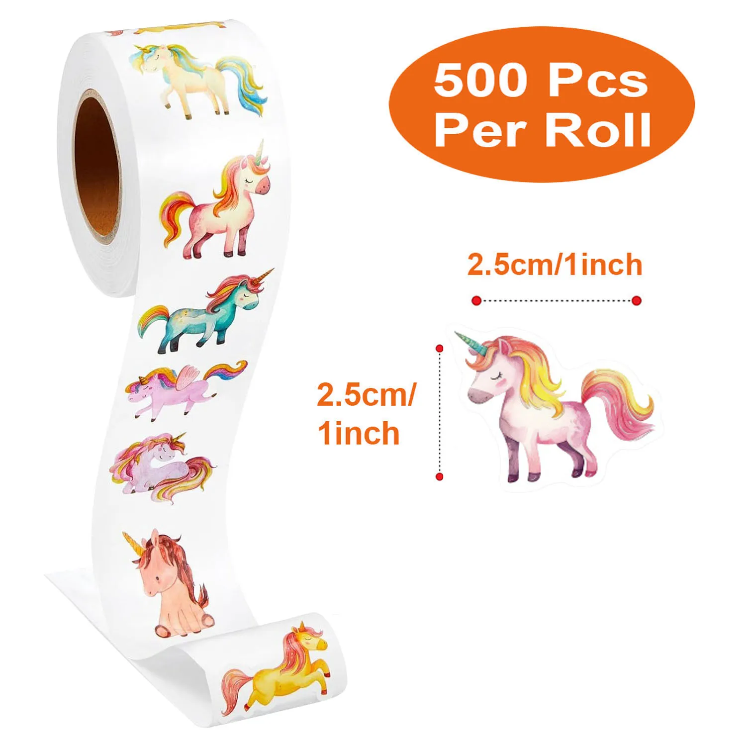 500Pcs/Roll Heterotypic Unicorn Pegasus Stickers 2.5cm/1.0'' Interactive Communication Game Learning Rewards, Adorn Gifts