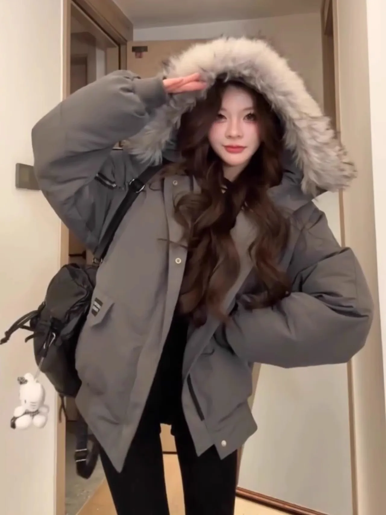 

Хлопковая куртка с большим меховым воротником и капюшоном в стиле ретро, женская зимняя спецодежда, модное пальто