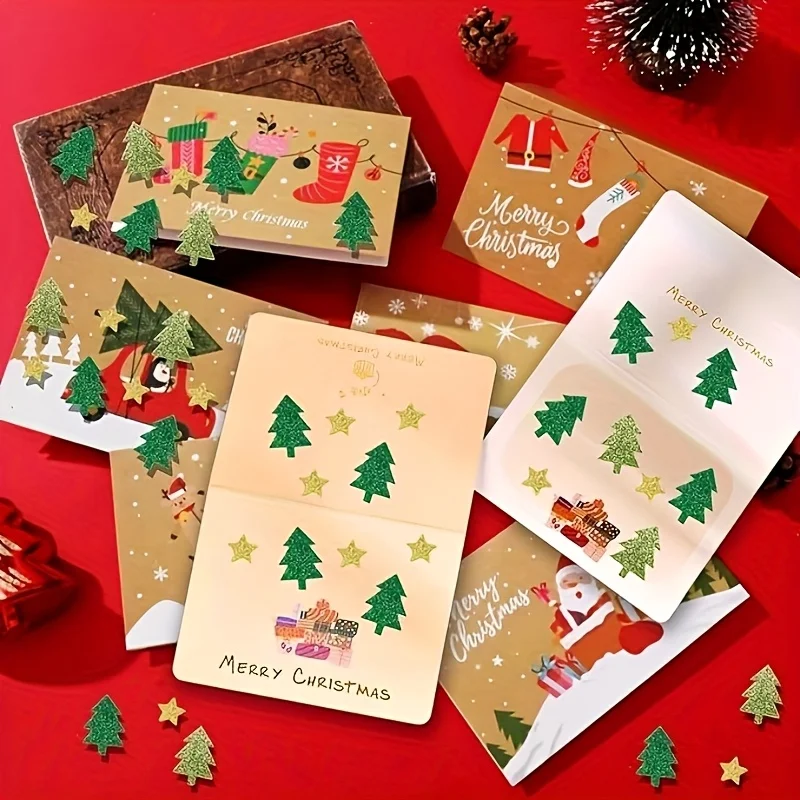 150/300 stuks zelfklevende glitterschuimstickers voor Kerstmis, sneeuwvlokken en pijnbomen, geen residu, levendige kleuren voor ramen