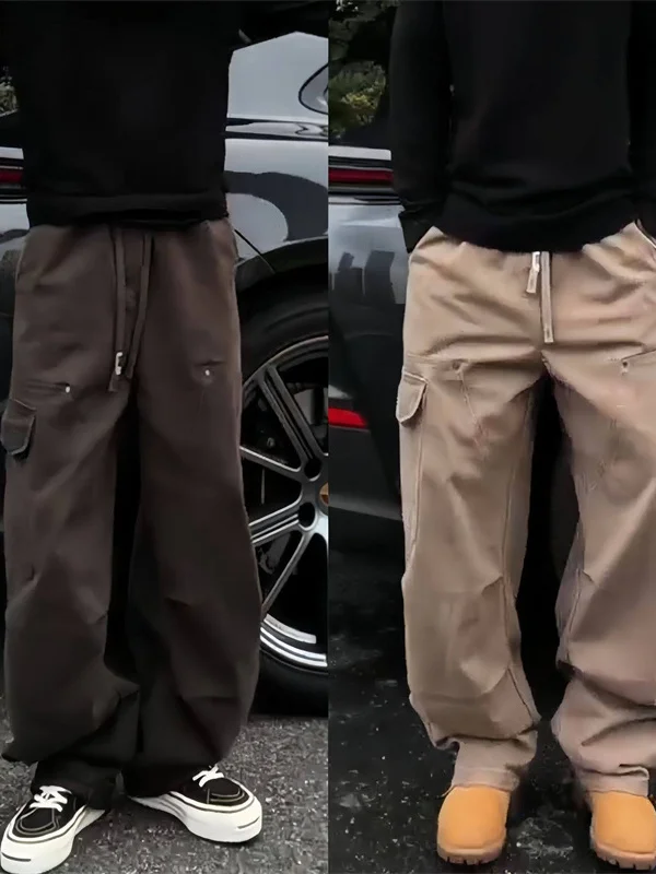 

Trendy Straight Leg Paratrooper Workwear Pants Men's Multi-ket Design American Student Sli Haome Loose Leg Pants