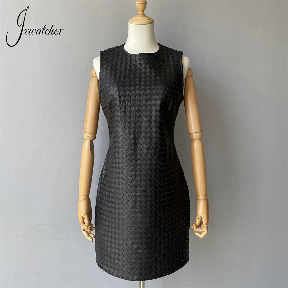 

Jxwatcher Women's Real Leather Dress 2024 Fall Weave Sheepskin Leather Sleeveless Dress Genuine Leather Vest New Arrival Spring