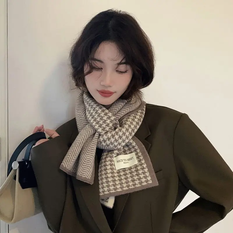 Korean version of the new female autumn-winter vintage kilobird check striped scarf student neck thickened warm shawl