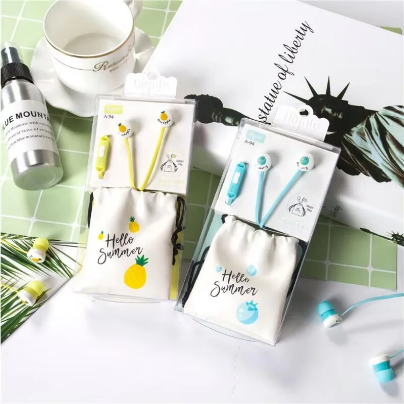 Cartoon Fruit Headset 3.5mm In-Ear Cute Girl Earplugs With Storage Bag Children Gift Headset for Xiaomi Huawei Iphone Samsung