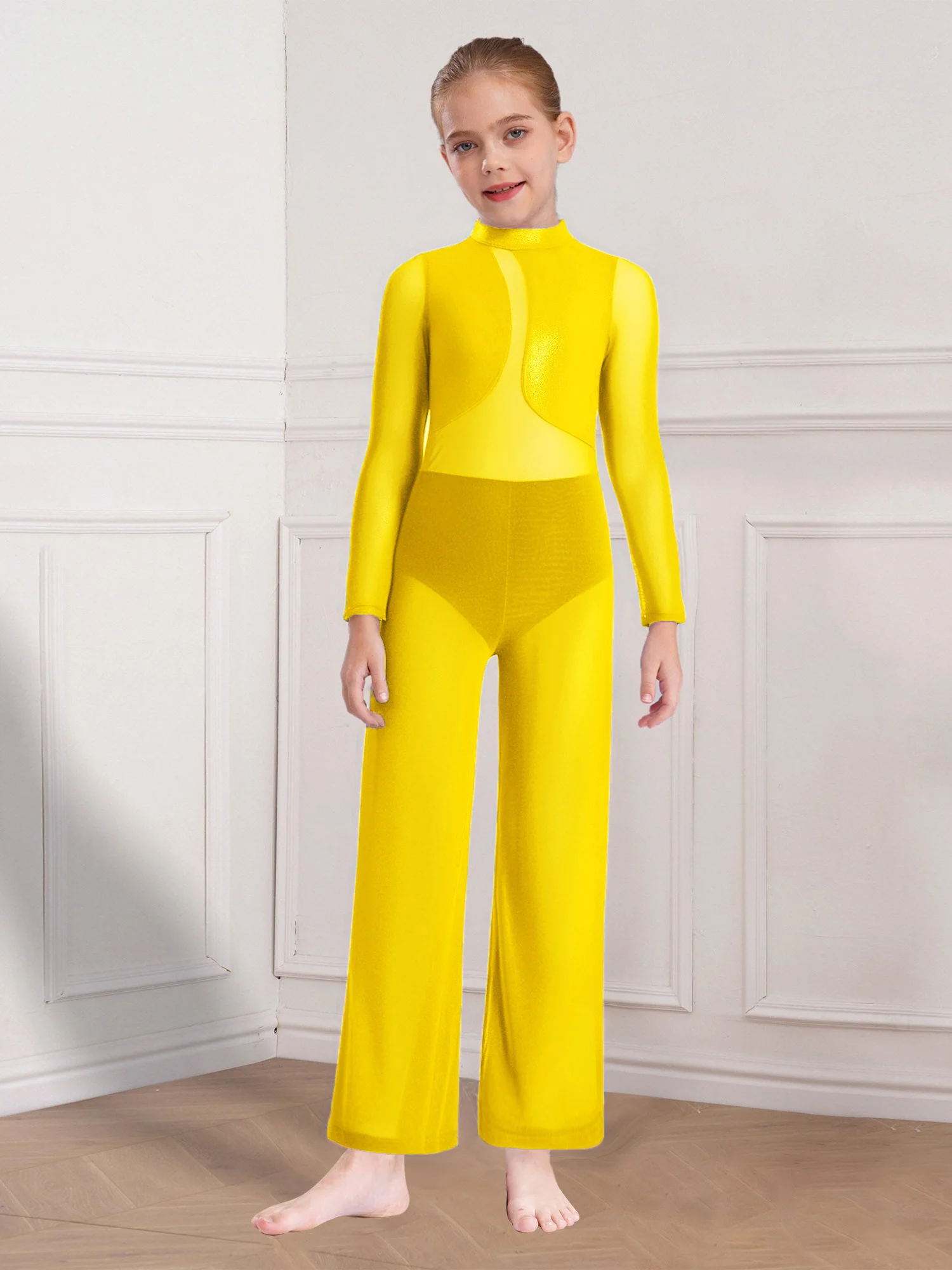 Crianças ginástica artística ballet dança collant para menina manga longa corpo inteiro collant patinação artística macacão desempenho traje