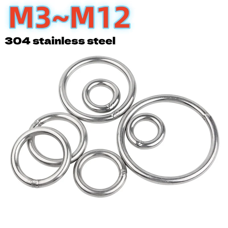 M3~M12 304 Stainless Steel Marine Metal Circle Ring Solid Welded O-Ring Hammock Yoga Connection Steel Ring Hardware Fasteners