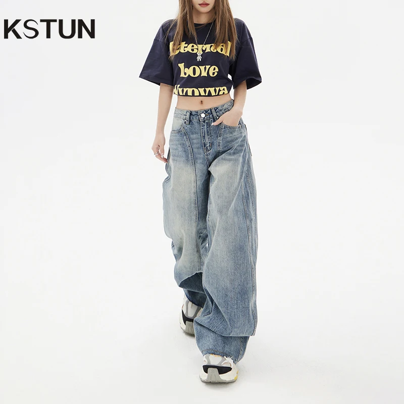 

KSTUN Baggy Pants Jeans Woman Ultra Loose Wide Leg Boyfriend Jeans For Girls Streetwear Dragging Pants Hip Hop Punk Style Stripe