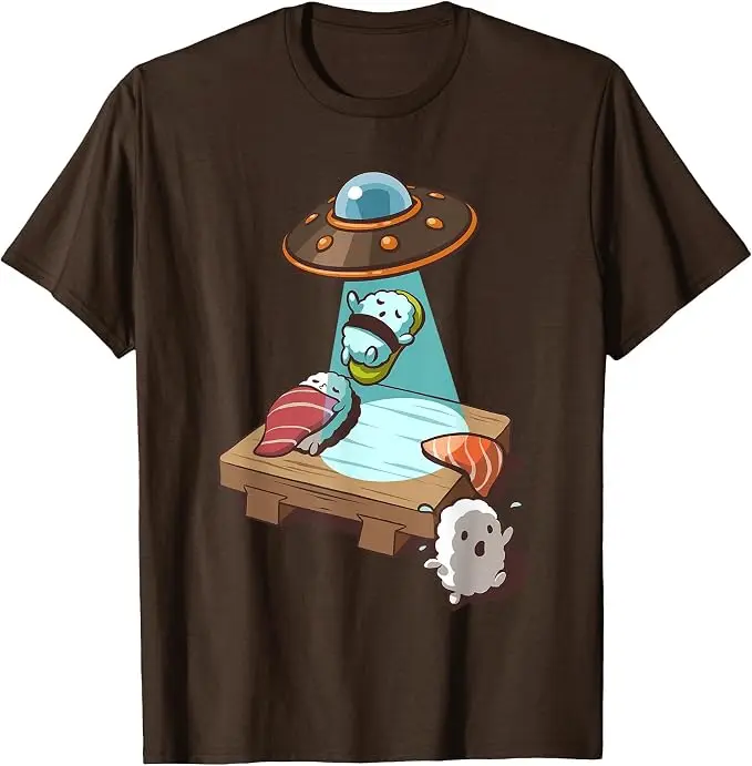 Sushi UFO Alien Abduction T-Shirt Y2k Japanischer Feinschmecker Ästhetische Kleidung Humor Einzigartiges Neuheitsgeschenk Niedliche Cartoon-T-Shirts – Detail 7