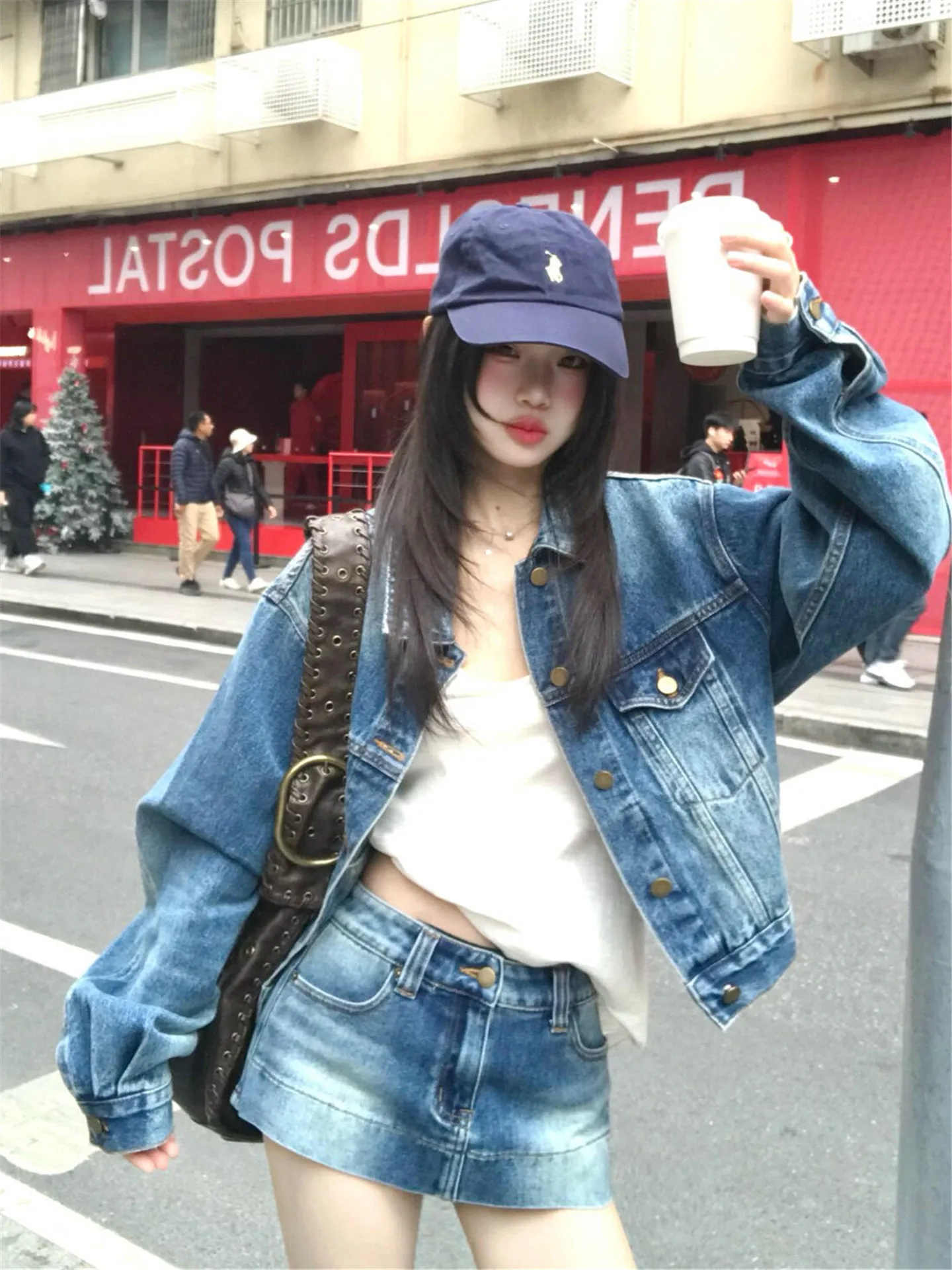 

Low Waist Retro Denim Skirt Women Summer Slimming Sexy Girl Anti-Light Short Tight Butt Covering Half-length Skirt