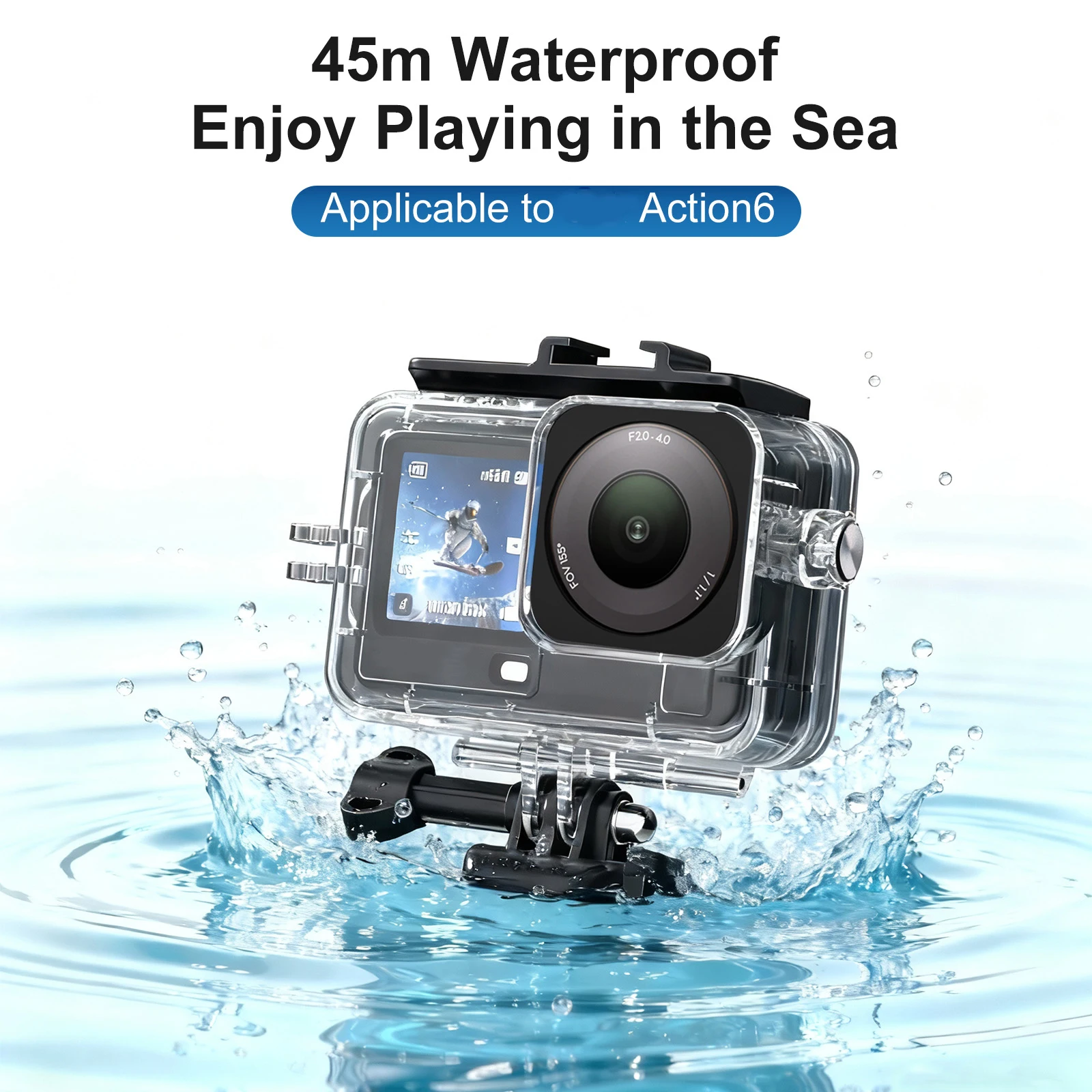 

45M Camera Protective Shell Waterproof PC Sports Camera Cover Transparent Tempered Glass for DJI Osmo Action 6 Waterproof Shell