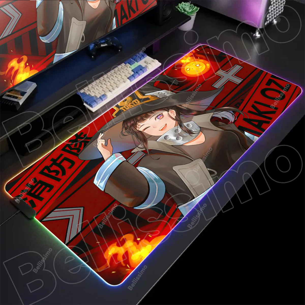 

Anime Fire Force Mouse Pad Gamer Rgb Desk Mat Back Light Led Mousepad Setup Gaming Accessories Deskmat Big Mousepad Backlight