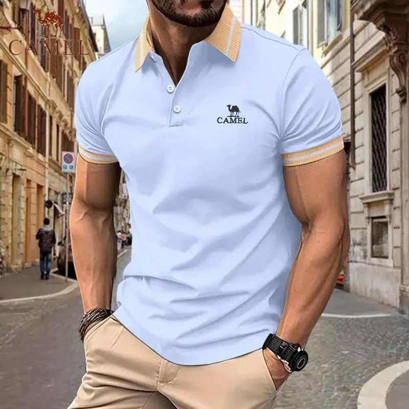 

New Men's High Quality Embroidered CAMEL Color Blocked Polo Shirt Summer Luxury Fashion Casual Breathable Cool Short Sleeve Top