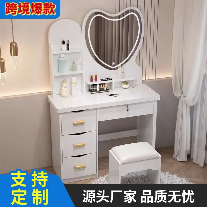 Bedroom Dressing Table with LED Light Mirror Multifunctional Makeup Vanity Modern Simple Dressing Case Furniture