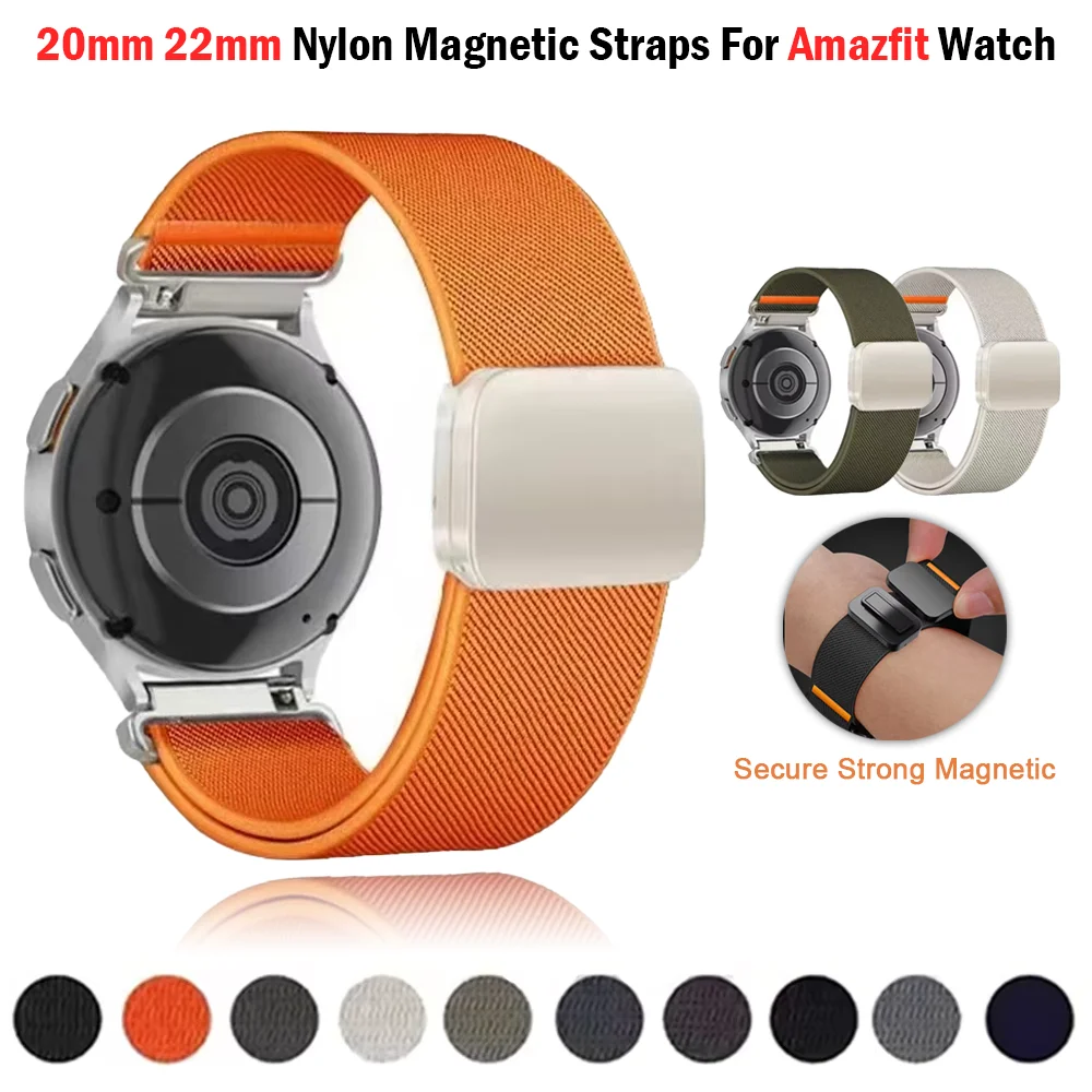 

20mm 22mm Universal Watch straps For Amazfit GTR 3/gtr 4/gtr 2/gts 4/Bip 6 Nylon Magnetic Bracelet Amazfit active 2/cheetah band