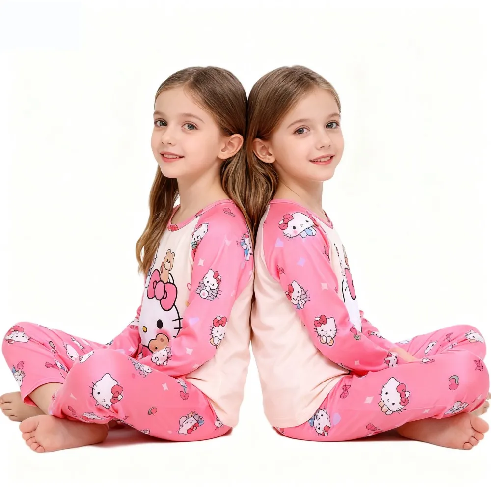 Kuwaii مرحبا كيتي Kuromi بيجامة الحيوان الكرتون طويلة الأكمام الفتيات منامة مجموعات الأطفال ملابس خاصة الاطفال المراهقات بيجامات #2