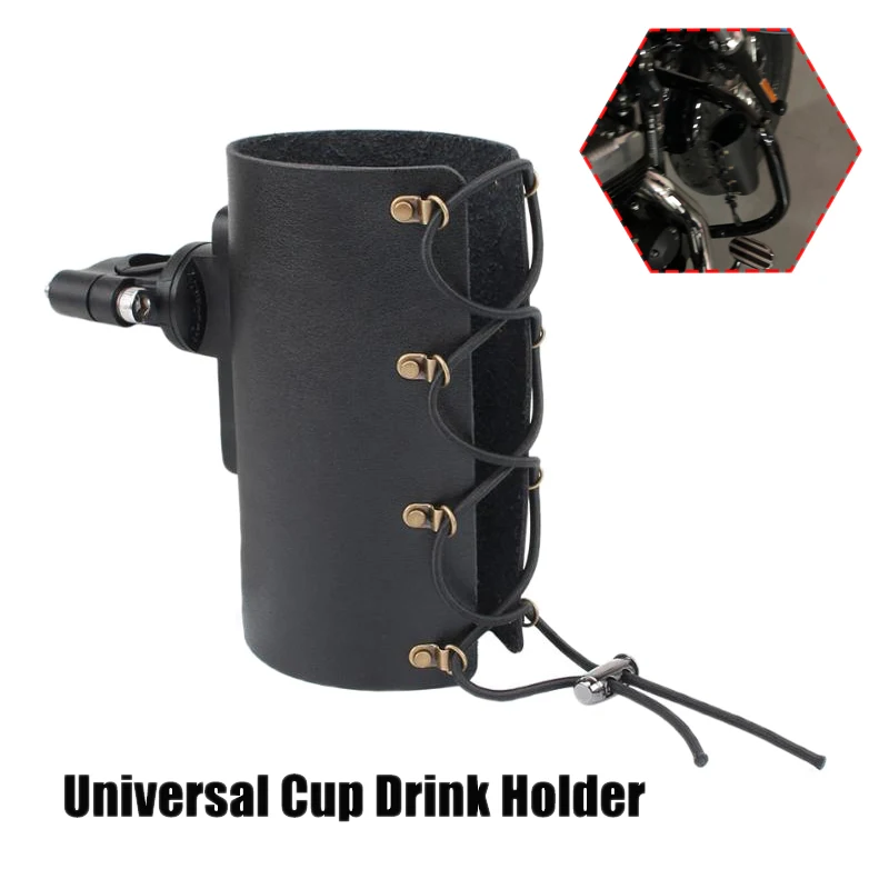 

Universal Cup Drink Holder Leather Adjustable Drink Holder With 360°Swivel For Motorcycle Bicycle UTV 22-28Mm Handlebar