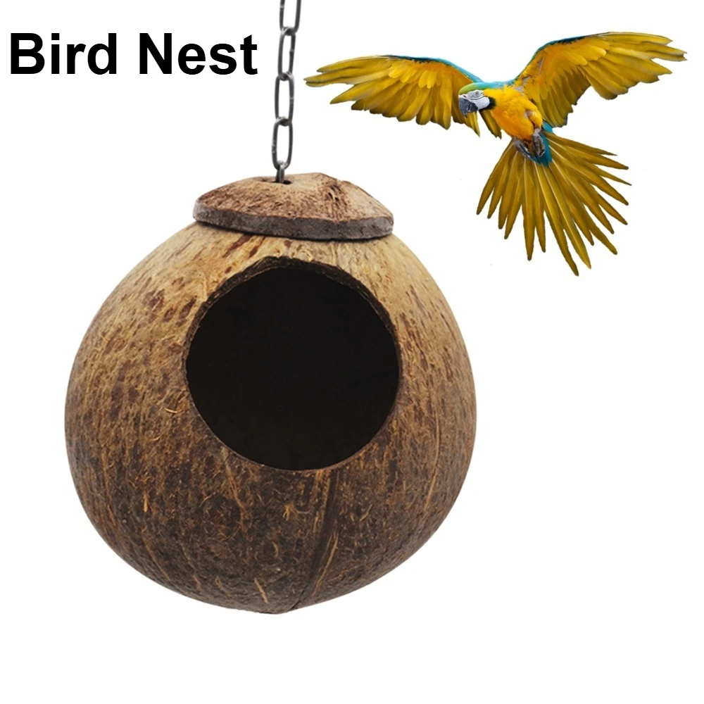 

Natural Coconut Bird Nest Hut with Ladder Hanging Bird House Parrot Hideout Birds Cage for Lovebird Pigeons Pet Supplies