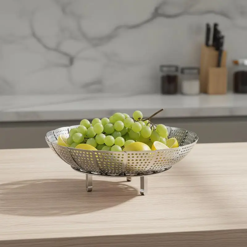 Foldable Collapsible Stainless Steel Steamer Tray Multi Purpose Fruit Veggie Healthy Efficient Cooking Supply