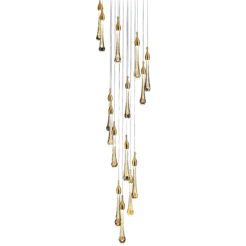 

All copper staircase long chandelier, crystal modern simple villa, Nordic living room, creative dining room, rotating duplex