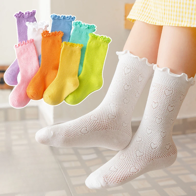 Primavera e l\'estate bambini carino amore moda bordo arrotolato Ocean Air Mesh traspirante Comfort calzini a tubo medio Color caramella