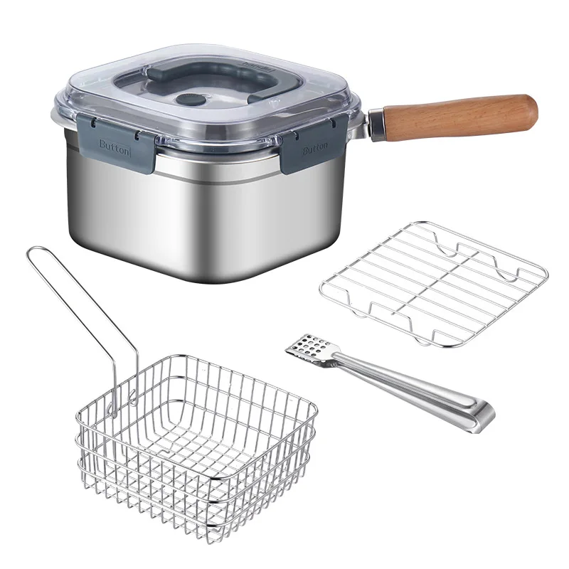 Poêle à frire carrée polyvalente en acier inoxydable, Portable, équipement de cuisine de Camping, Pot de friteuse pour