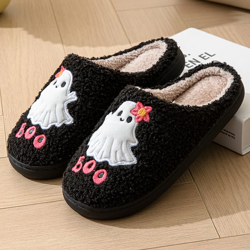 Halloween Style Home Fluffy Slippers Women Winter Soft Sole Plush House Slippers Woman Flat Heel Casual Warm Cotton Shoes 2024