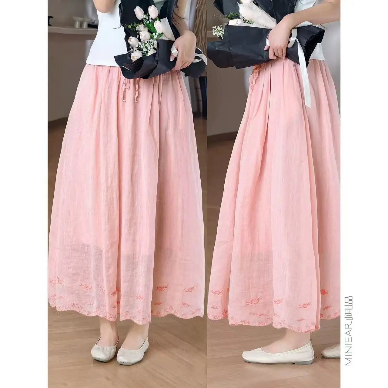 

Новая женская юбка А-силуэта в корейском стиле больших размеров, весна-лето, с богатой вышивкой, милая, стильная, омолаживающая