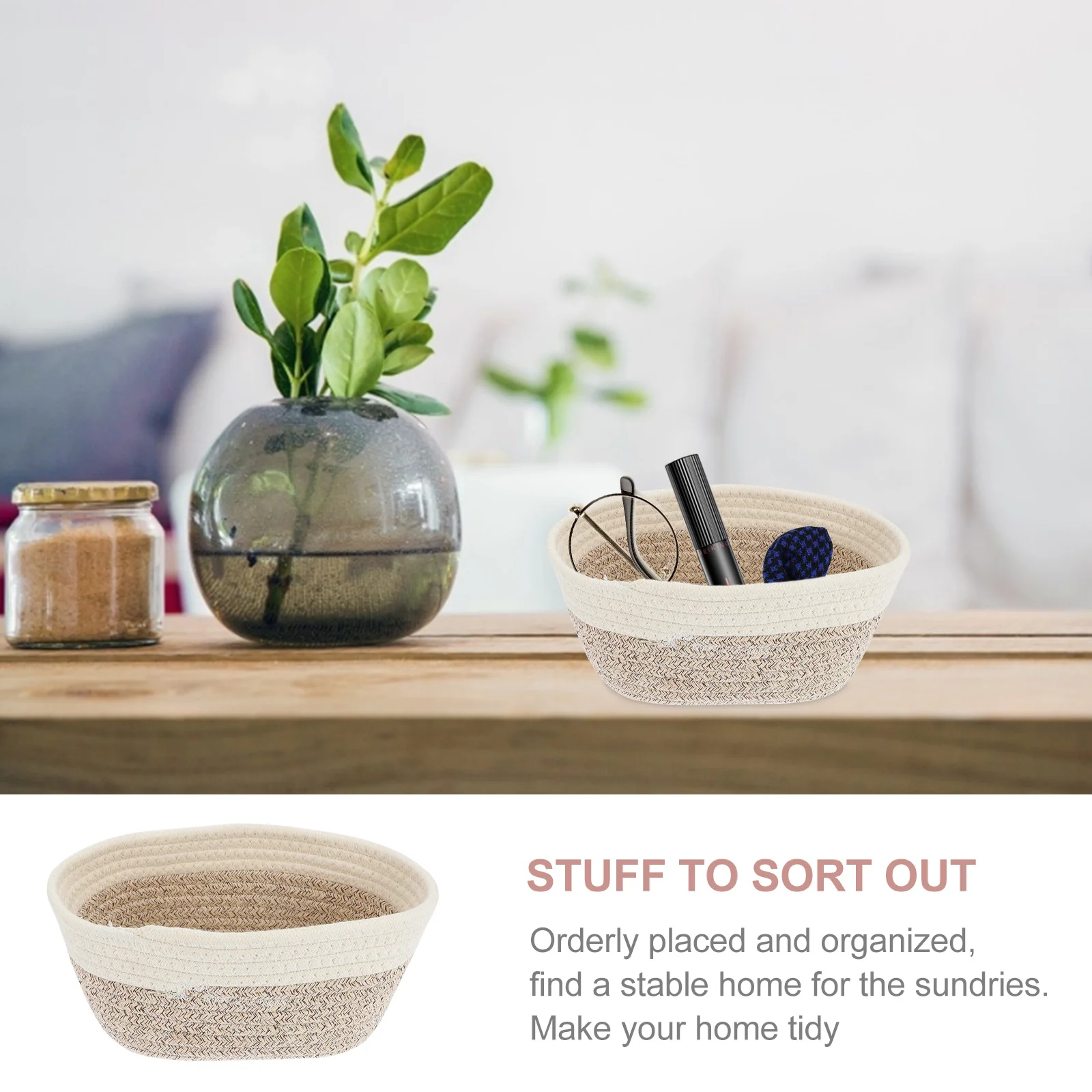 

Creative Imitated Rattan Storage Basket Woven Design Stylish Organizer for Cosmetics Snacks Home and Office Use