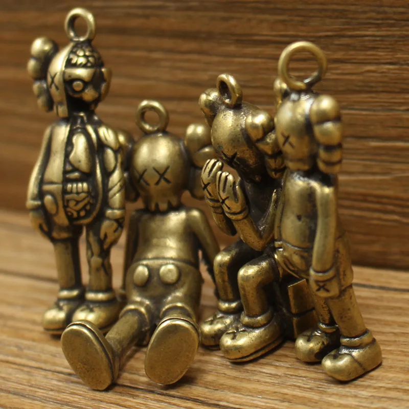 New Brass Couple Cartoon Doll Metal Figurine Car Keychain Pendant Decorative Figurines Kawaii Accessoires Miniatures