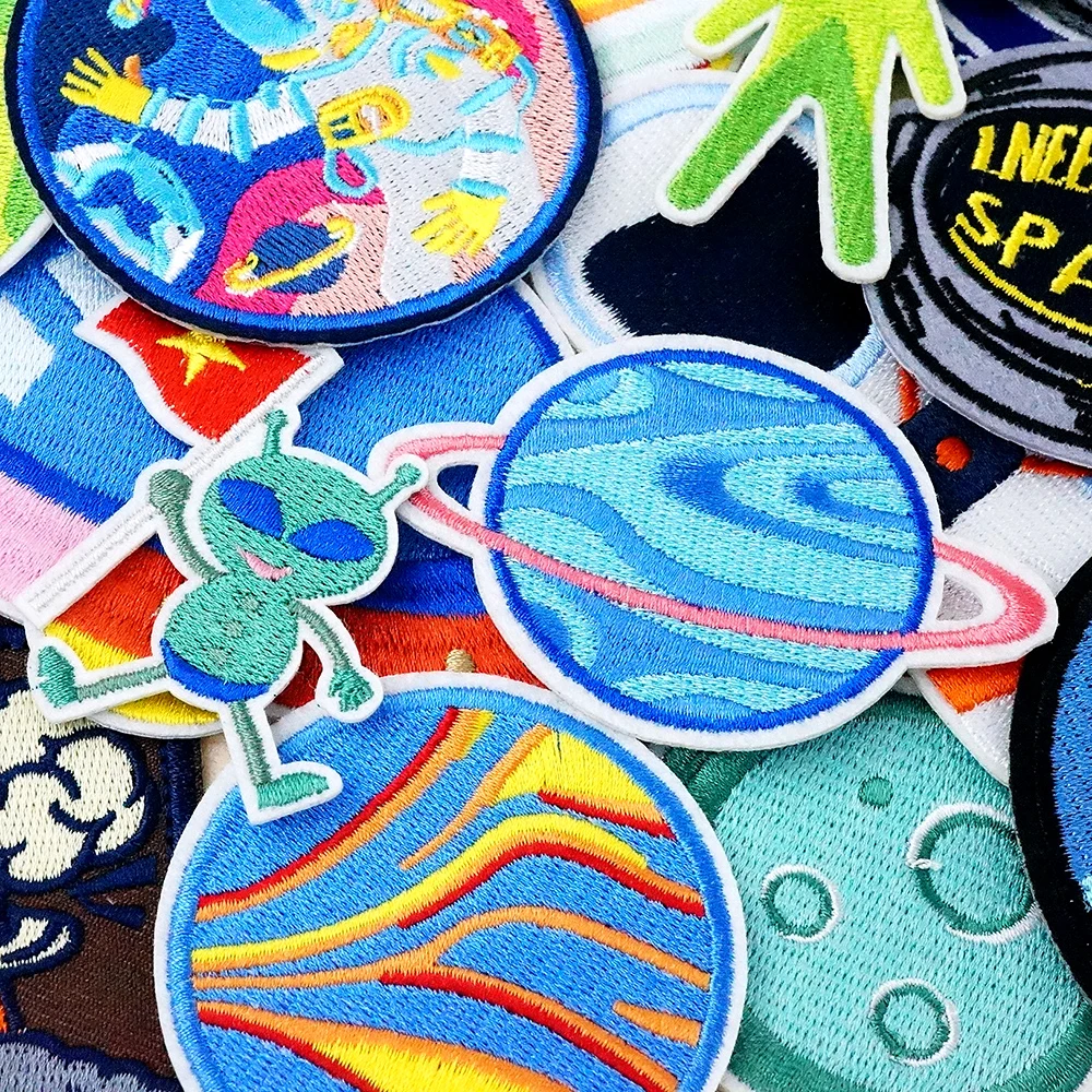 Space Planet Satellite Astronaut Iron on Patches for Clothes Embroidery Patch Decorate Repair Material Stickers Sewn or Ironed