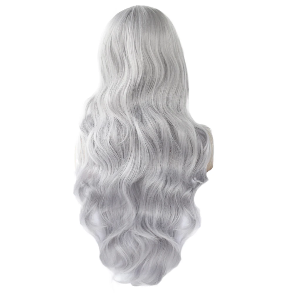 Silver Grey Long Body Wave Synthetic Wig Middle Part Heat Resistant Wigs For Women European Daily Party Cosplay