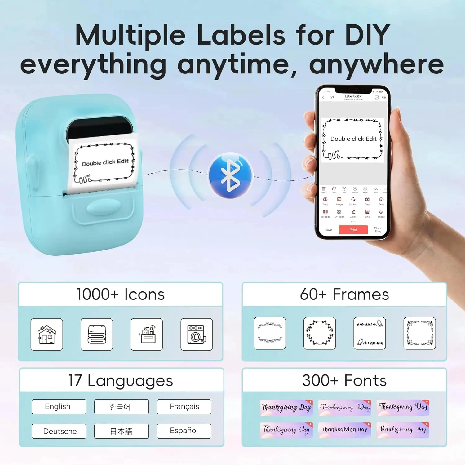 Marklife P50 Mini Label Printer Support 12-50mm Labels Inkless Portable Self-adhesive Thermal Printer Bluetooth Sticker Maker