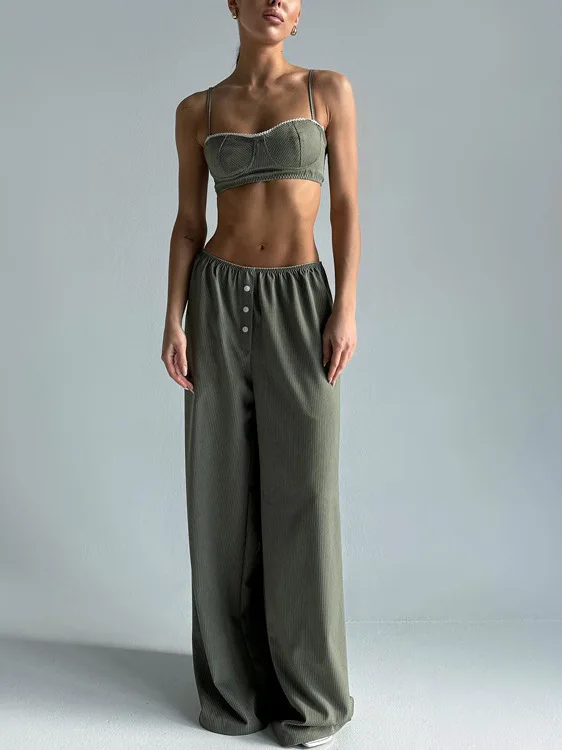 

Сексуальный комплект из двух предметов: брюки с высокой талией и широкими штанинами в полоску и укороченный топ. Женская мода, весна-лето, повседневная одежда для подростков.