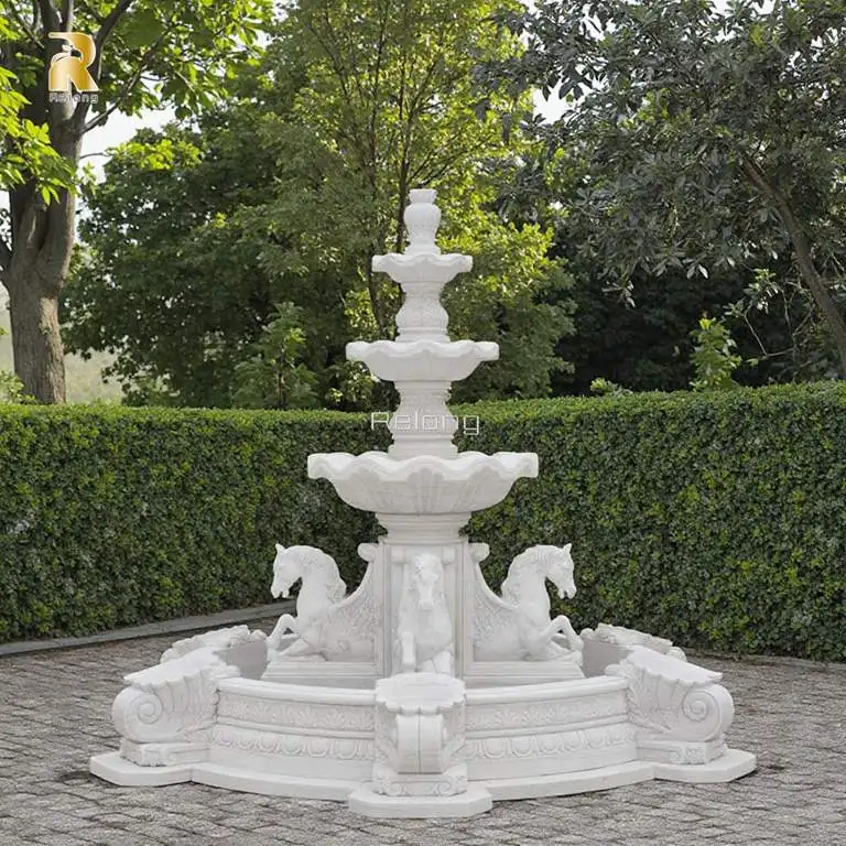 نافورة رخامية مائية من الرخام الطبيعي منحوتة يدويًا مع حصان #5