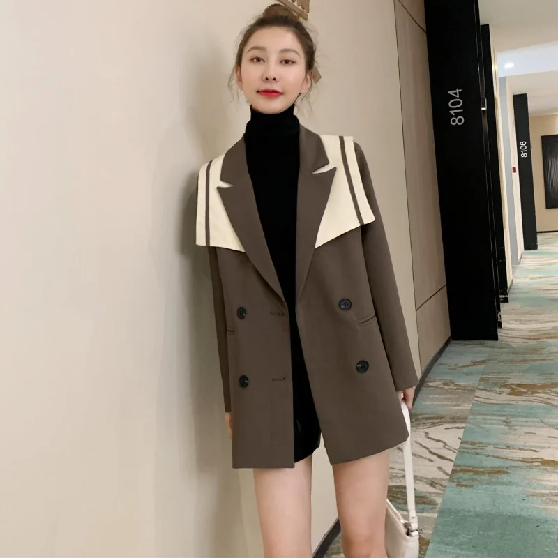 2024 New Design Suit Coat Women\'s Autumn Navy Collar Fried Street Temperament Casual and Slim Suit for Age Reduction