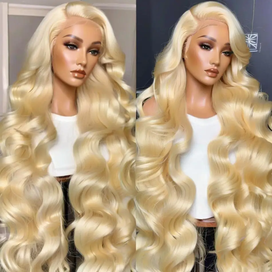 

613 100% Body Wave Human Hair Lace Front Wig 13x4 13x6 HD Transparent Lace 40 Inch Body Wave 613 Blonde 200 Density For Women