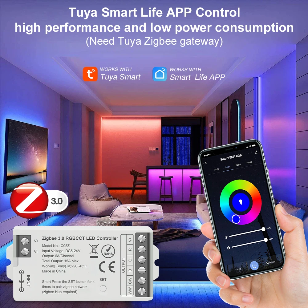 TUYA Zigbee 3.0 Controller LED CCT RGB RGBW RGBCCT LED Strip Hue Bridge Gateway Cose intelligenti Controllo vocale DC5V-24V LED Dimmer