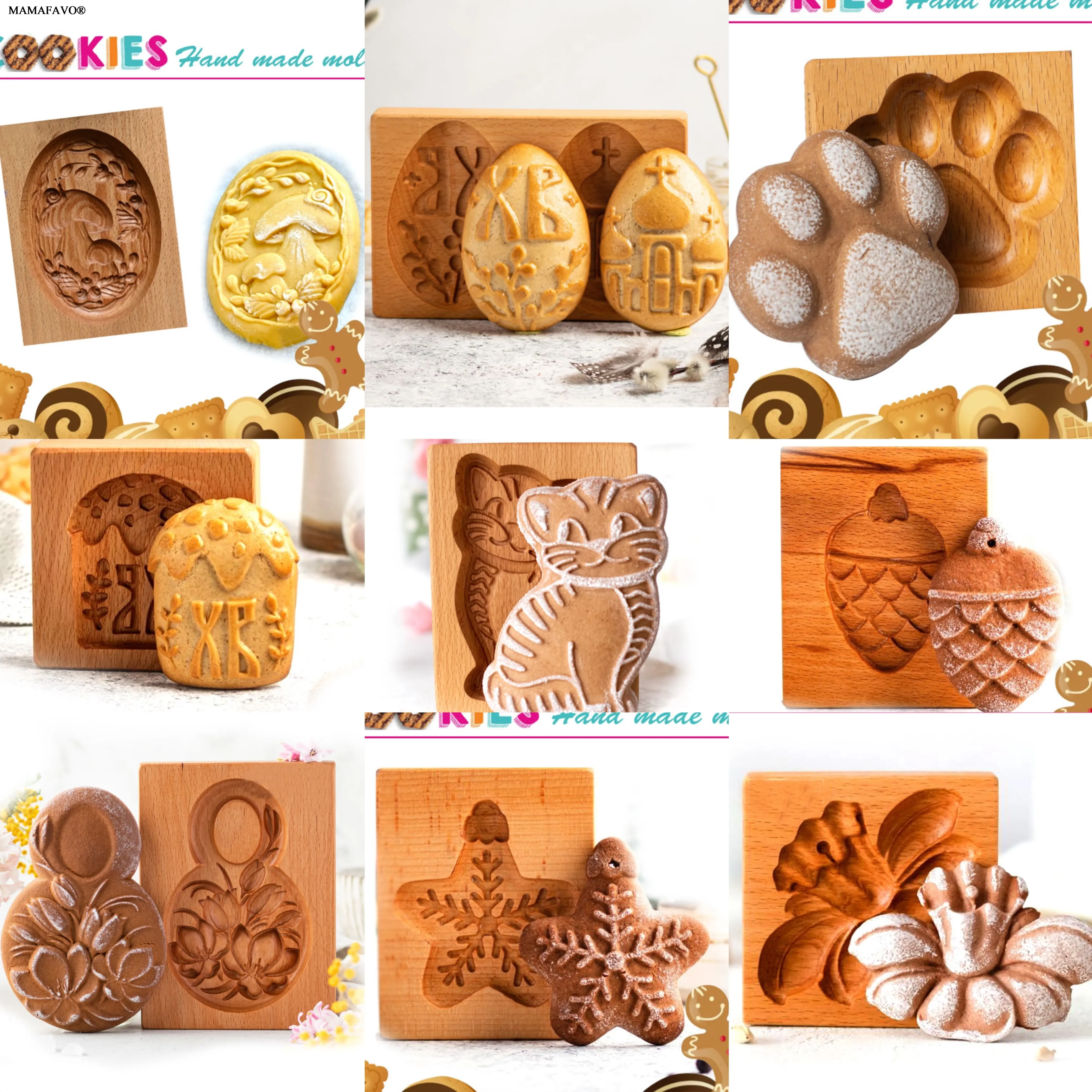 Wooden Cookie Mold Forest Forms for Cookies Gingerbread Pumpkin Reindeer 3d Cookie Cutters Flowers Press Molds F073