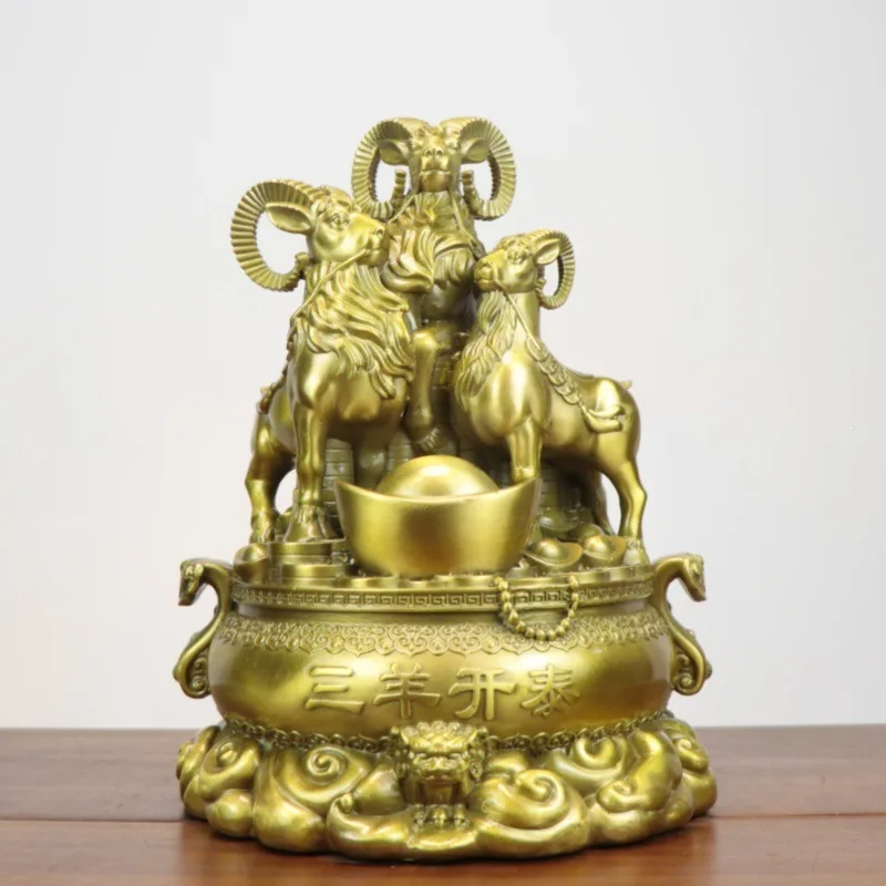 Copper , brass zodiac figurine, auspicious ram for home decoration, new design, three rams in a treasure bowl
