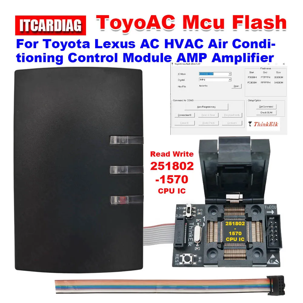 ThinkElk ToyoAC Mcu Flash 251802-1570 ECU Programmer For Toyota Lexus AC HVAC Air Conditioning Control Module AMP Amplifier